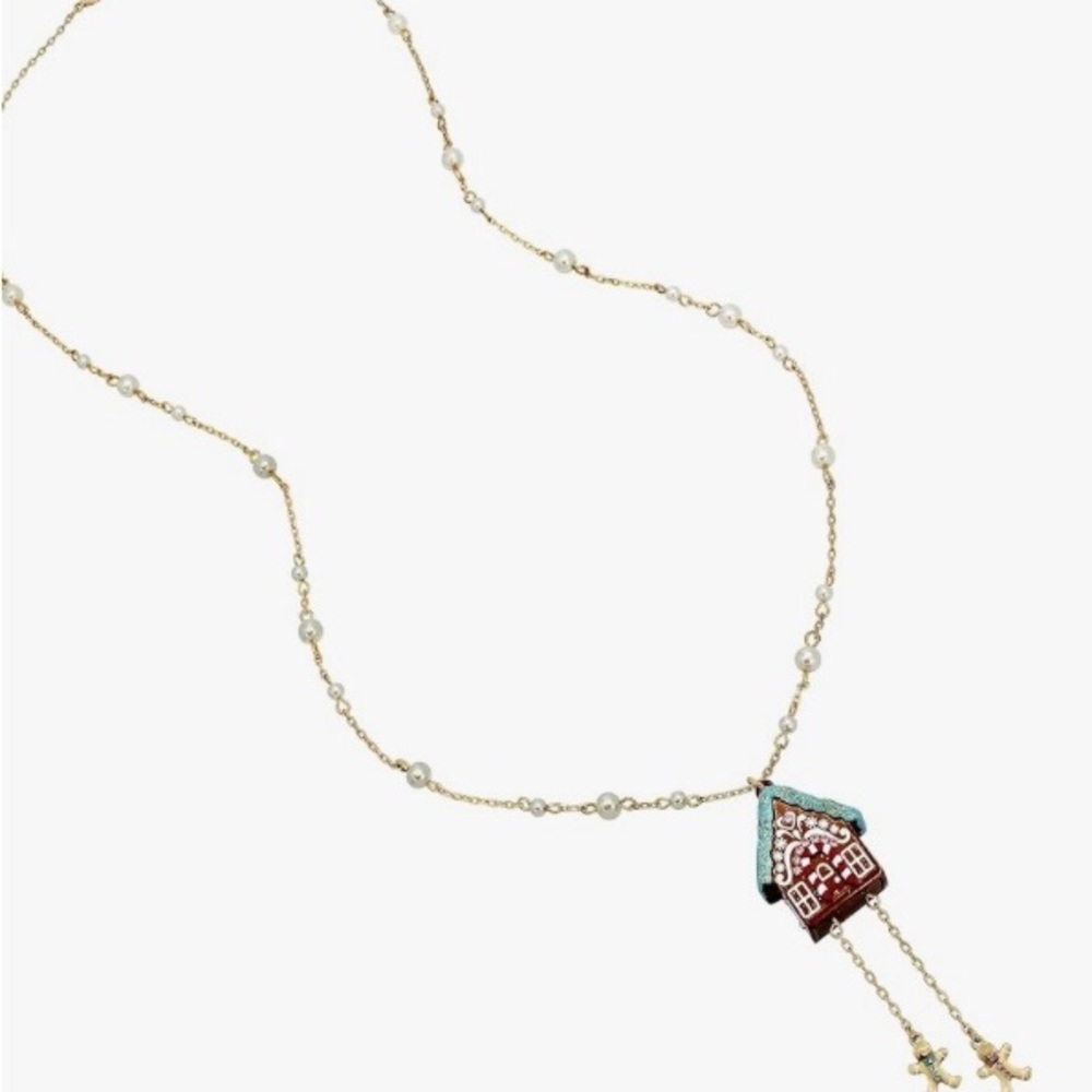 NWT Betsey Johnson Christmas Gingerbread House Long Chain Pendant Necklace - Picture 2 of 10
